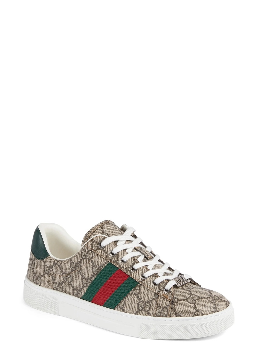 Gucci Beige GG Supreme Sneaker with Red & Green Web Stripe